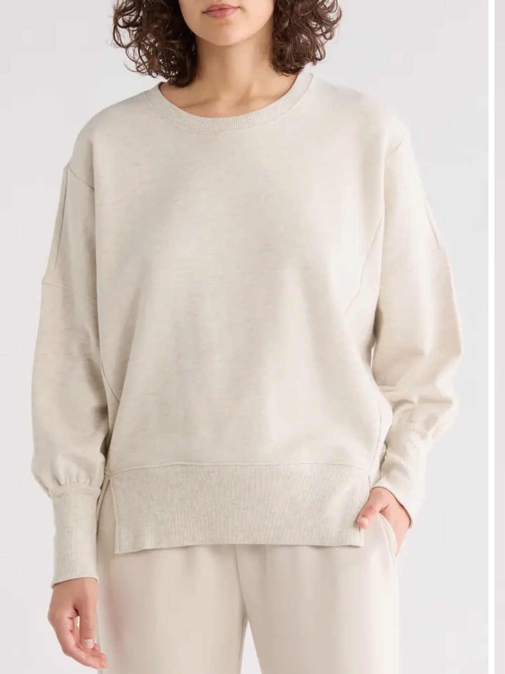 ZELLA Ivory Cream Heather Wind Down Terry Volume Crewneck Sweatshirt